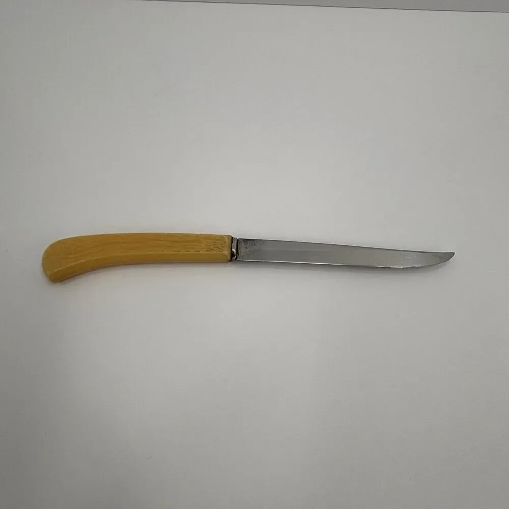 Imperial Vtg. Stainless USA Straight Edge Steak Knives Textured Bone Look Handle
